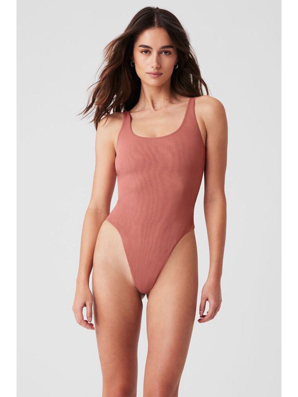 Alo Mesh Sheer Illusion Bodysuit Soft Terracotta S